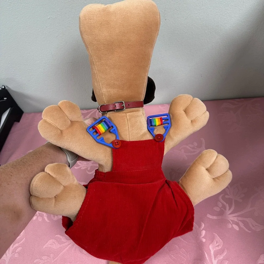 Vintage 1985 Tonka Pound Puppies Tan Plush Dog Red Rainbow Overalls 17 inch